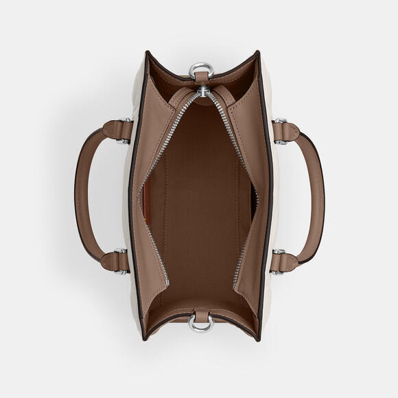 Maggie Small Tote Bag In Blocked Signature Leather Chalk/Tan - Picture 2 of 14